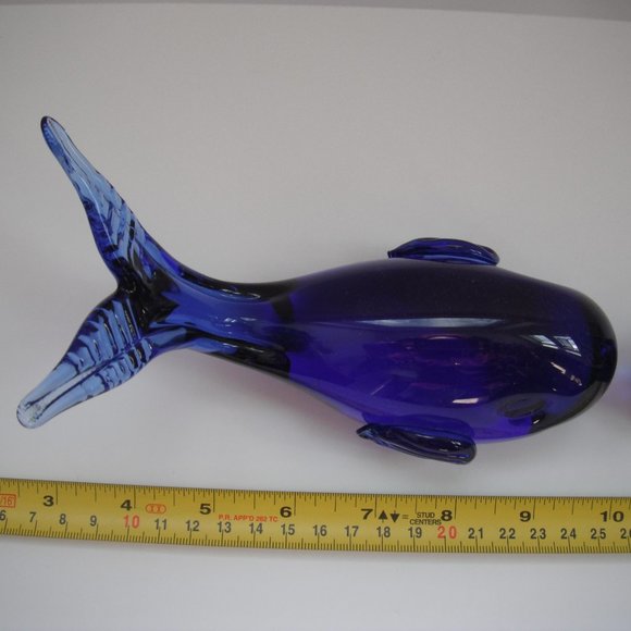 Lot of 3 Murano Art Glass Style Whale Cobalt Blue Paperweight Figurine Vintage - Picture 3 of 8